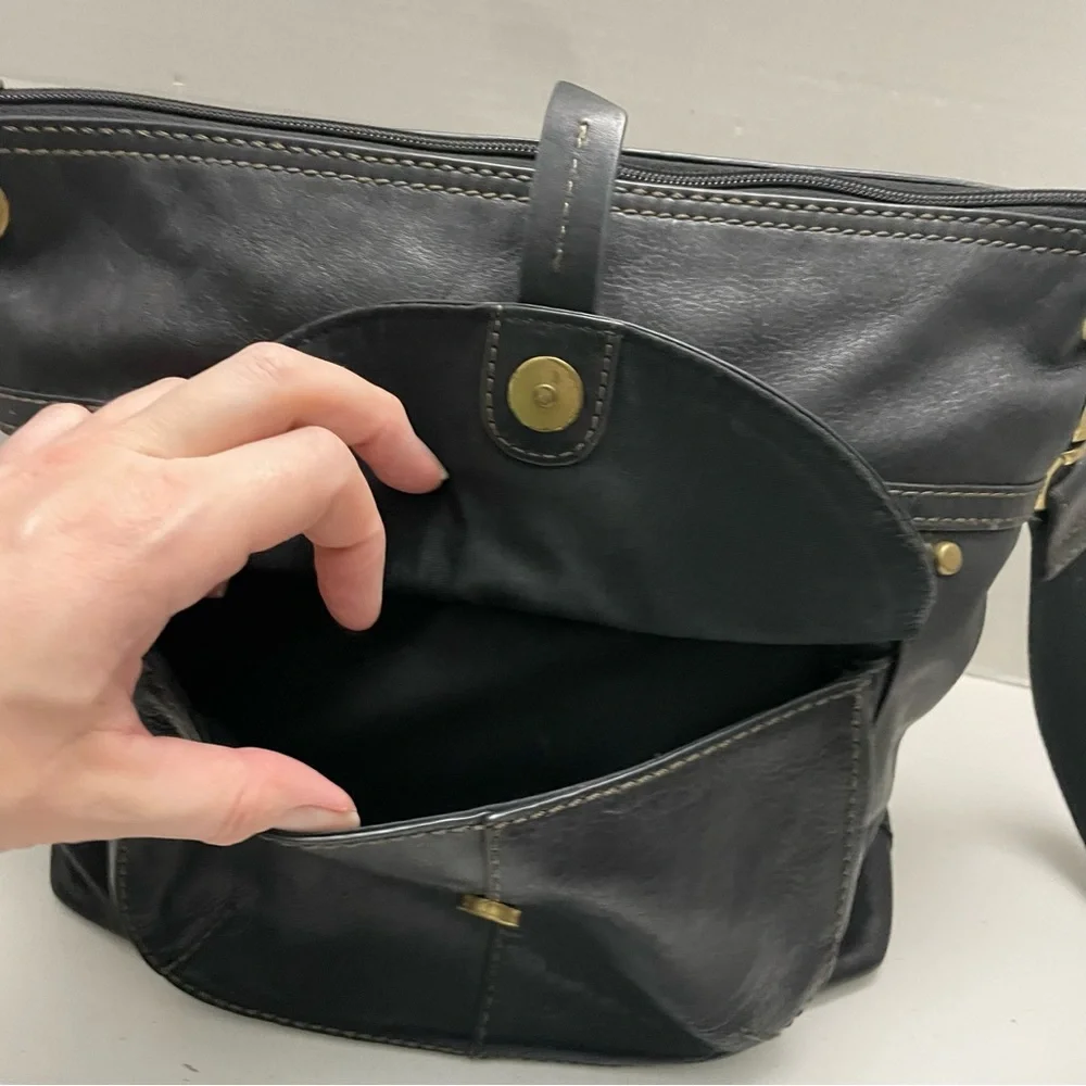 Vintage Fossil Purse Crossbody Leather Pockets Buckle Adjustable Black Bronze - Picture 3 of 16